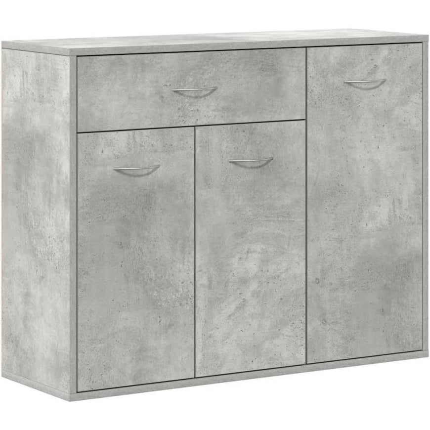 Buffet compact 88 x 30 x 70 cm avec 1 tiroir, 3 portes et rangement intérieur, finition gris béton