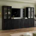 Meuble TV mural 280 x 180,3 x 40 cm avec bibliothèque et portes vitrées, support TV jusqu'à 75 pouces, grand ensemble de rangement pour salon, finition noire