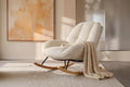 Fauteuil a bascule en velours cotele avec pieds en bois dhevea, fauteuil de detente beige pour salon ou chambre