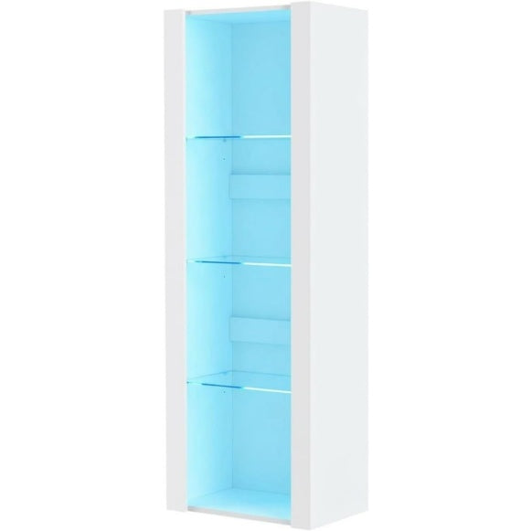 Vitrine haute blanche avec étagères de présentation et éclairage LED intégré