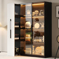 Vitrine moderne avec porte en verre, éclairage LED, tiroirs et extension latérale sur roulettes
