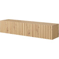 Meuble TV 140 cm avec façade rainurée, support télévision en chêne artisan pour salon moderne