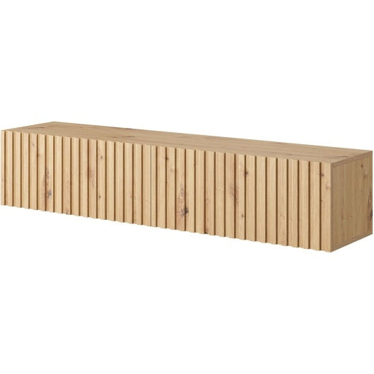 Meuble TV 140 cm avec façade rainurée, support télévision en chêne artisan pour salon moderne