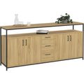 Buffet industriel 180 cm avec 4 portes et tiroirs, meuble de rangement grande capacite
