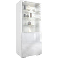 Armoire vitrée contemporaine avec porte en verre et finition blanc mat et blanc brillant