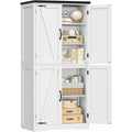 Armoire de cuisine haute avec quatre portes, étagères réglables et poignées noires, finition blanche