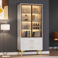 Armoire vitrée avec éclairage LED, tiroirs et porte en verre pour cuisine, salon ou bureau