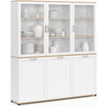 Armoire de cuisine 160 cm avec six portes, finition blanc et bois naturel