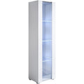 Vitrine blanche avec éclairage LED, porte vitrée et design contemporain pour salon