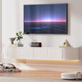 Meuble TV suspendu 140 cm avec éclairage LED RGB, console murale moderne pour téléviseurs de 43 à 55 pouces, blanc