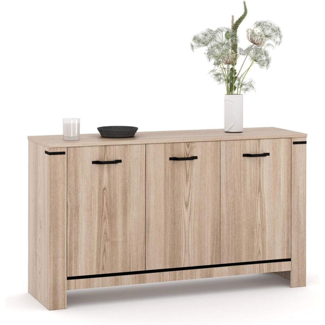 Buffet contemporain 140 cm avec trois portes et grand espace de rangement