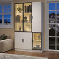 Grande vitrine blanche avec eclairage LED, dix compartiments et portes en verre securise, 120 x 35 x 200 cm