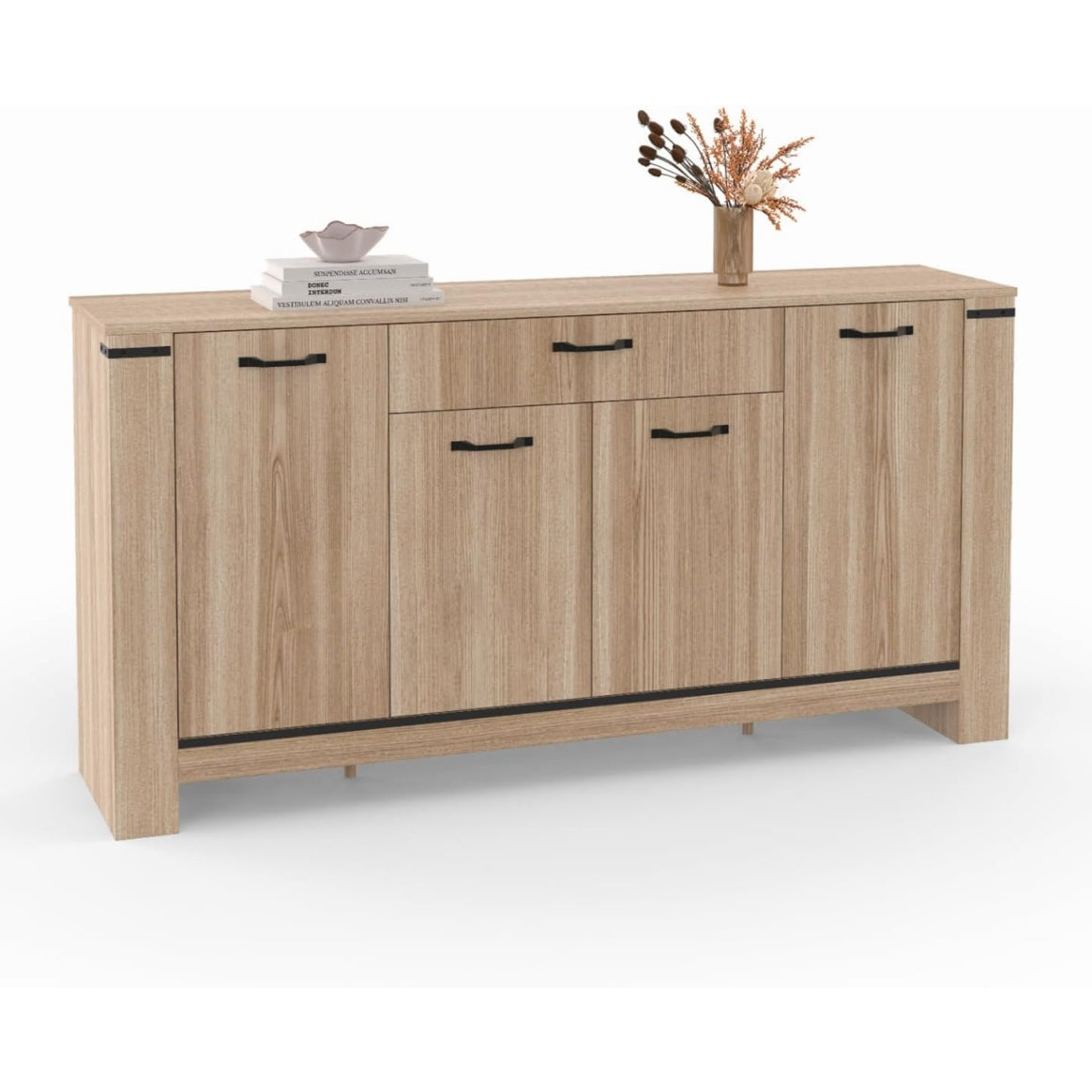 Buffet contemporain 160 cm avec 4 portes et tiroir, meuble de rangement design pour salon