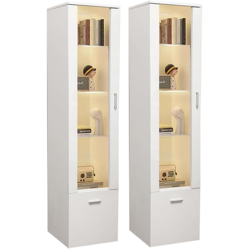 Lot de deux vitrines avec portes vitrées, étagères en verre et éclairage LED pour rangement